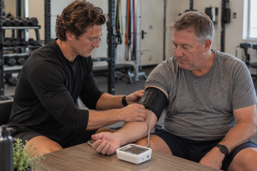 Adult discussing fitness goals with a personal trainer at Unite Fitness Retreat in Utah Adult discussing fitness goals with a personal trainer at Unite Fitness Retreat in Utah