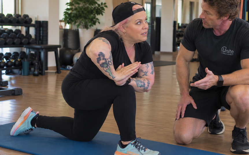 Personal trainer led modified strength exercise at Unite Fitness Retreat in Utah Personal trainer led modified strength exercise at Unite Fitness Retreat in Utah